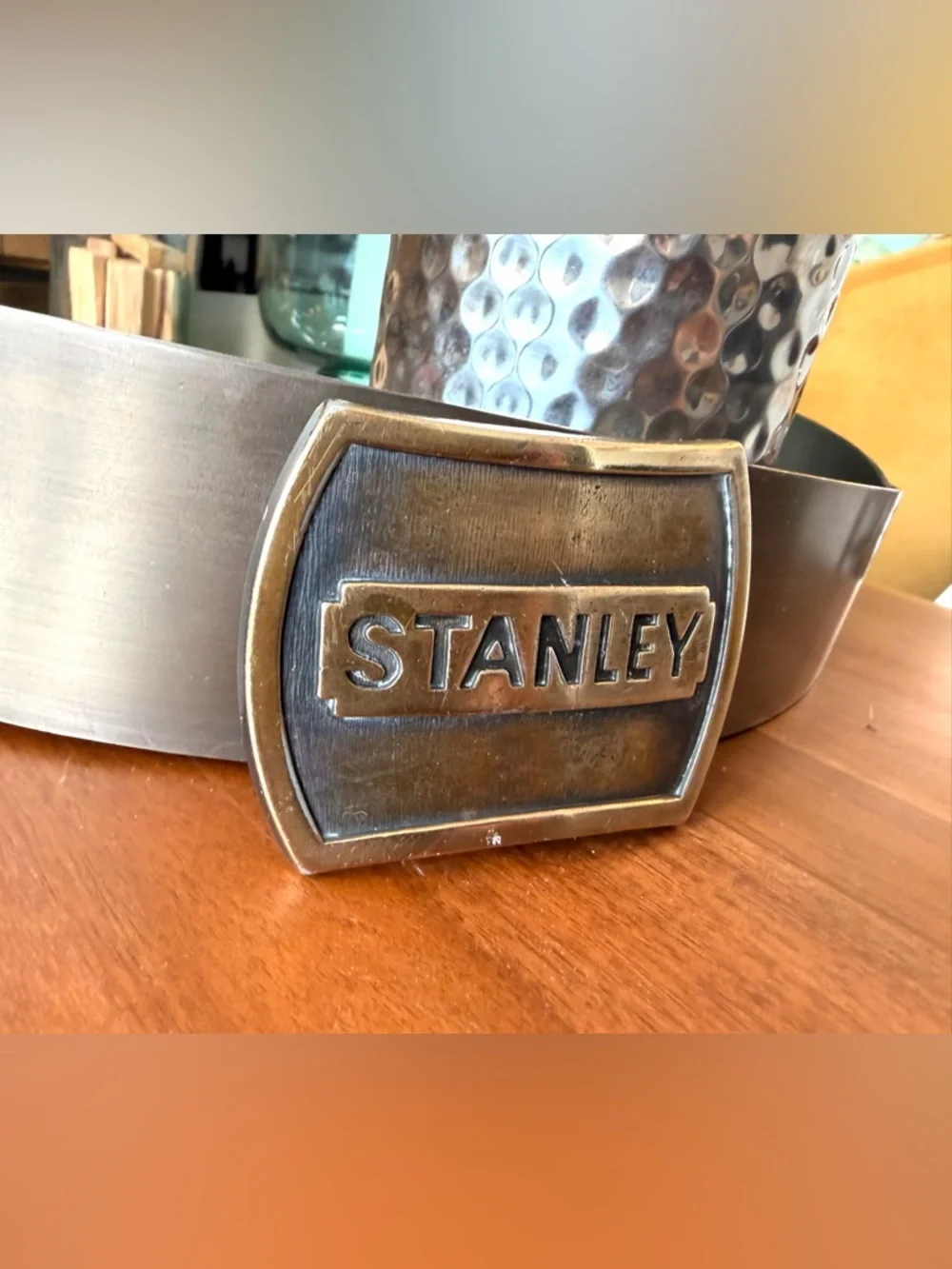 Stanley Brass-Tone Belt Buckle with Dark Patina